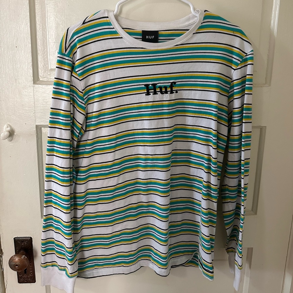Huf Green, Teal and White Long Sleeve Shirt